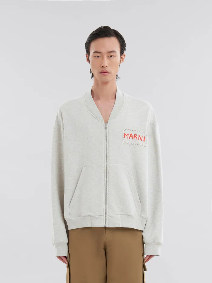 Grey Melange Cotton Bomber With Marni Patch Men Marni Sweatshirts