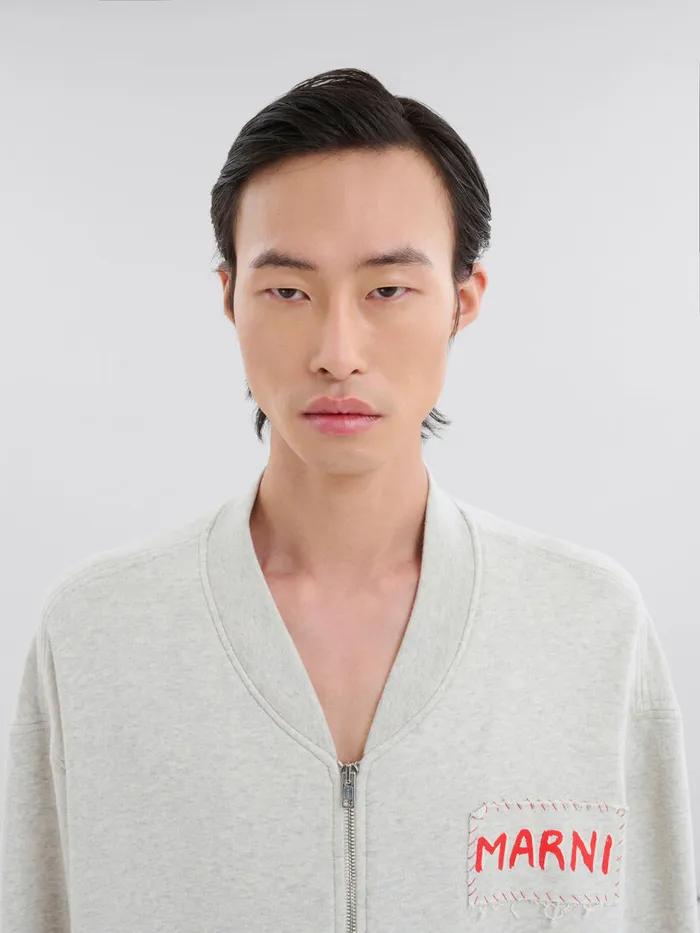 Grey Melange Cotton Bomber With Marni Patch Men Marni Sweatshirts