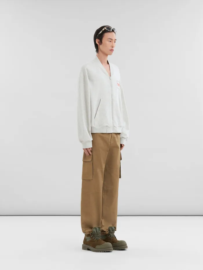 Grey Melange Cotton Bomber With Marni Patch Men Marni Sweatshirts