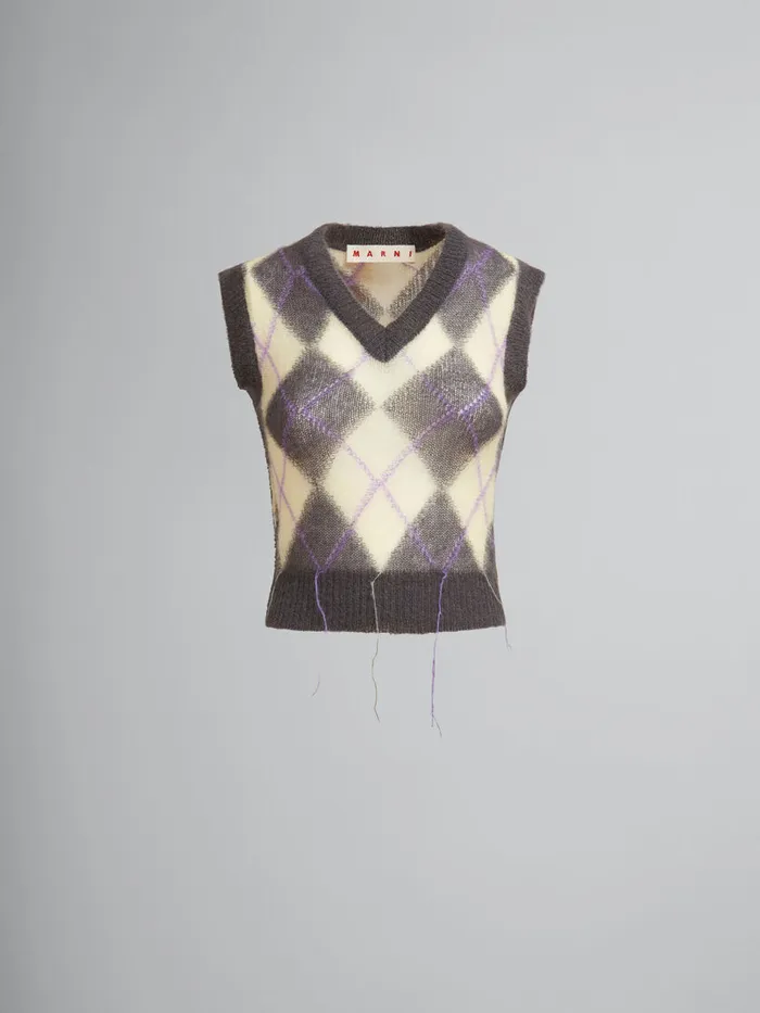 Grey Mohair Argyle Vest With Floating Threads Women Marni Knitwear