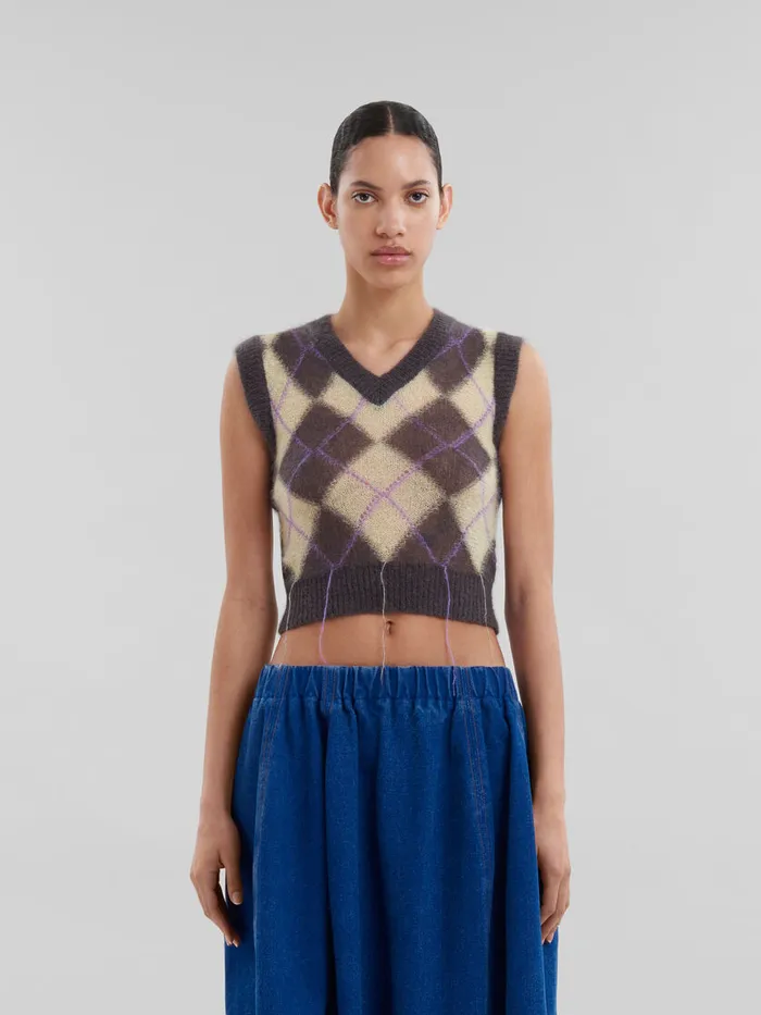 Grey Mohair Argyle Vest With Floating Threads Women Marni Knitwear