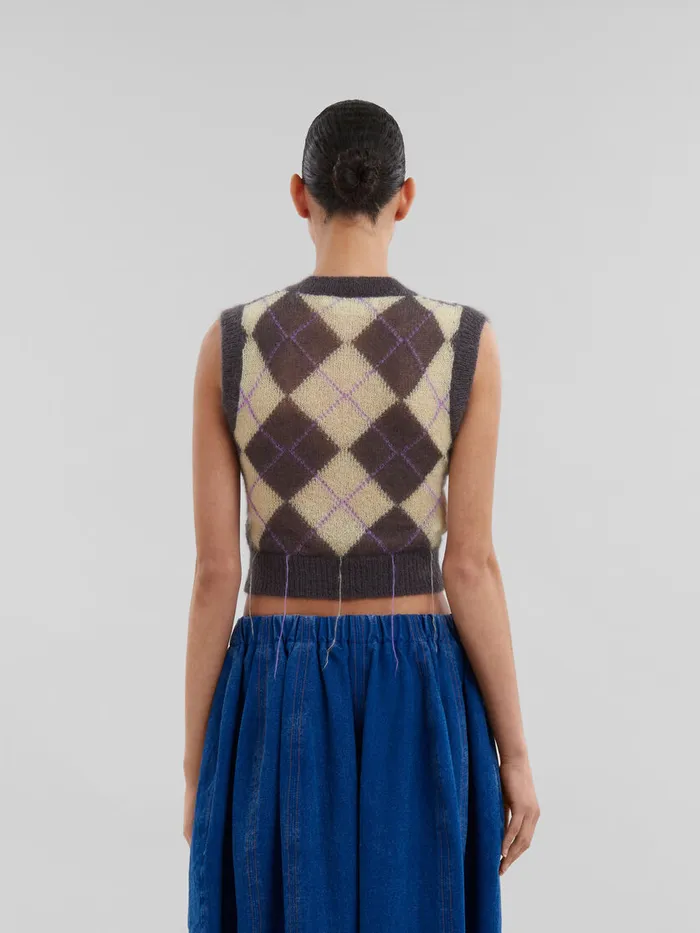 Grey Mohair Argyle Vest With Floating Threads Women Marni Knitwear