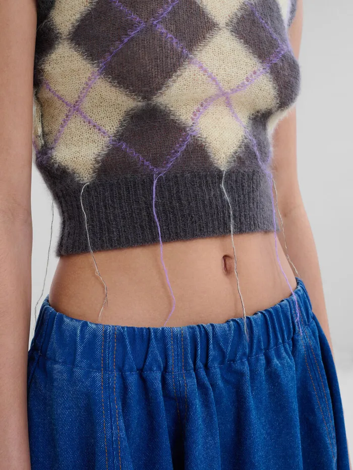 Grey Mohair Argyle Vest With Floating Threads Women Marni Knitwear