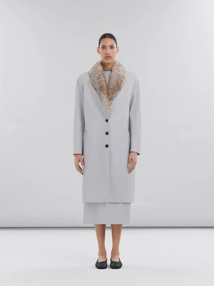 Grey Nappa Coat With Shearling Collar Women Marni Coats and Jackets