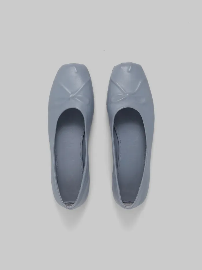 Grey Nappa Leather Seamless Little Bow Ballet Flat Women Marni Flats