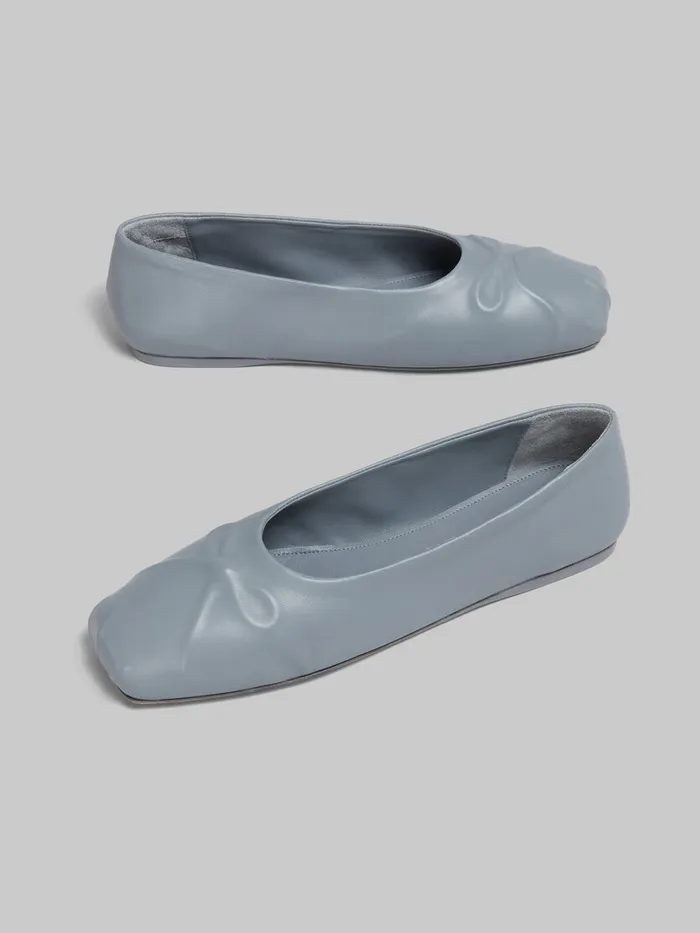 Grey Nappa Leather Seamless Little Bow Ballet Flat Women Marni Flats