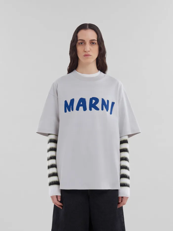Grey Organic Cotton Boxy Tshirt With Logo Women Marni Tops and TShirts