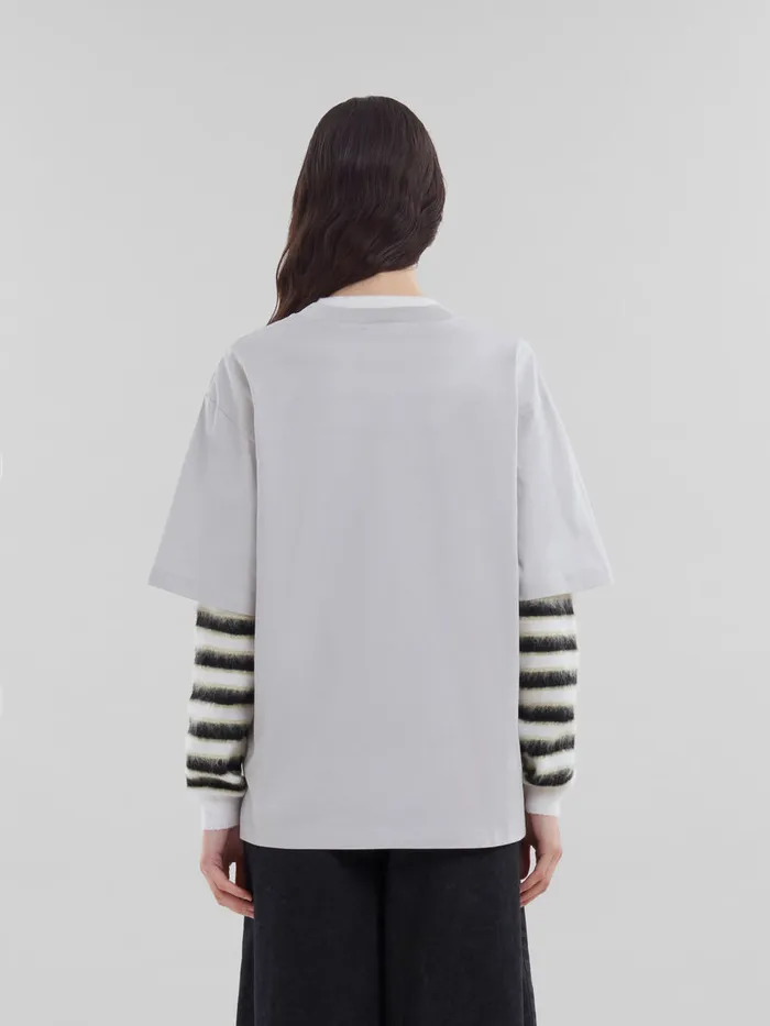 Grey Organic Cotton Boxy Tshirt With Logo Women Marni Tops and TShirts
