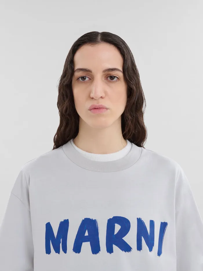 Grey Organic Cotton Boxy Tshirt With Logo Women Marni Tops and TShirts