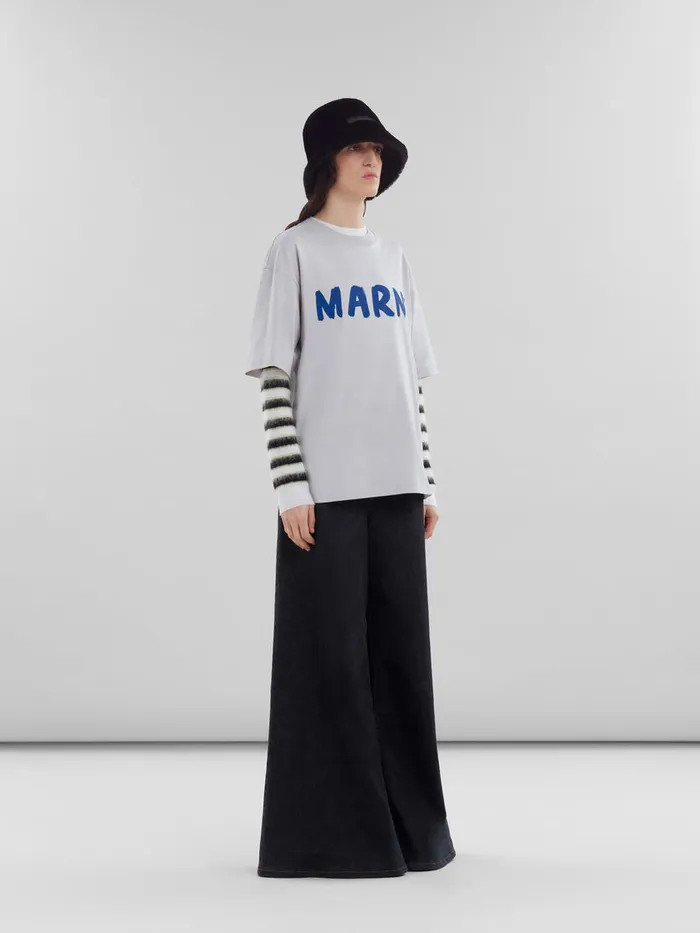 Grey Organic Cotton Boxy Tshirt With Logo Women Marni Tops and TShirts