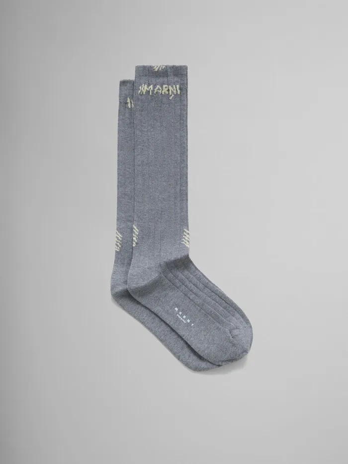 Grey Ribbed Cotton Socks With Marni Mending Women Marni Socks