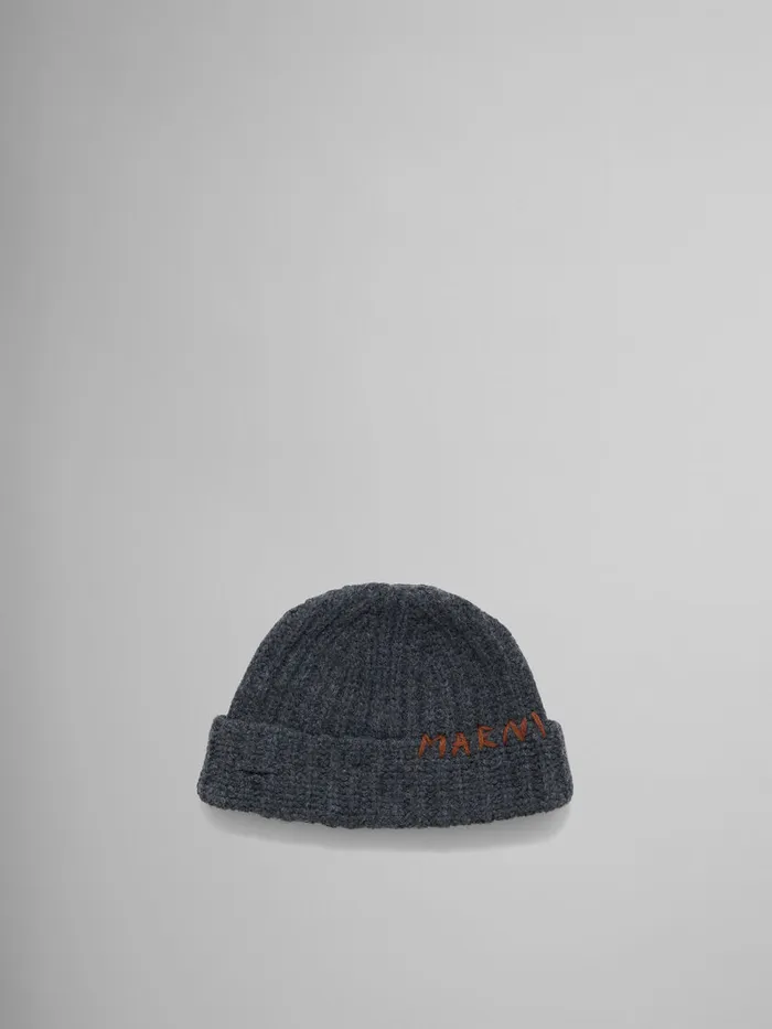 Grey Shetland Wool Beanie With Marni Mending Men Marni Hats