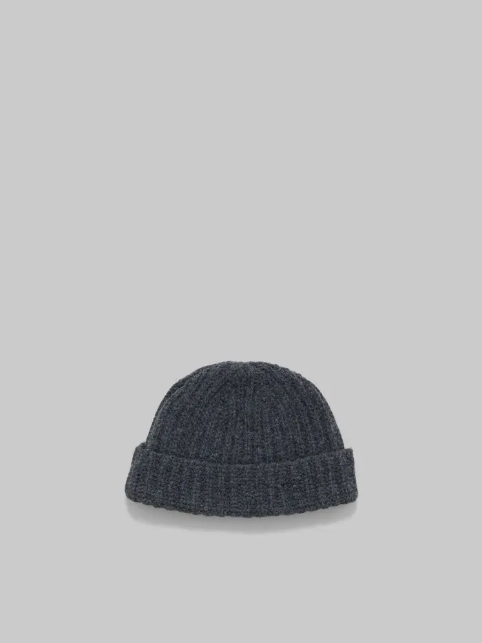 Grey Shetland Wool Beanie With Marni Mending Men Marni Hats