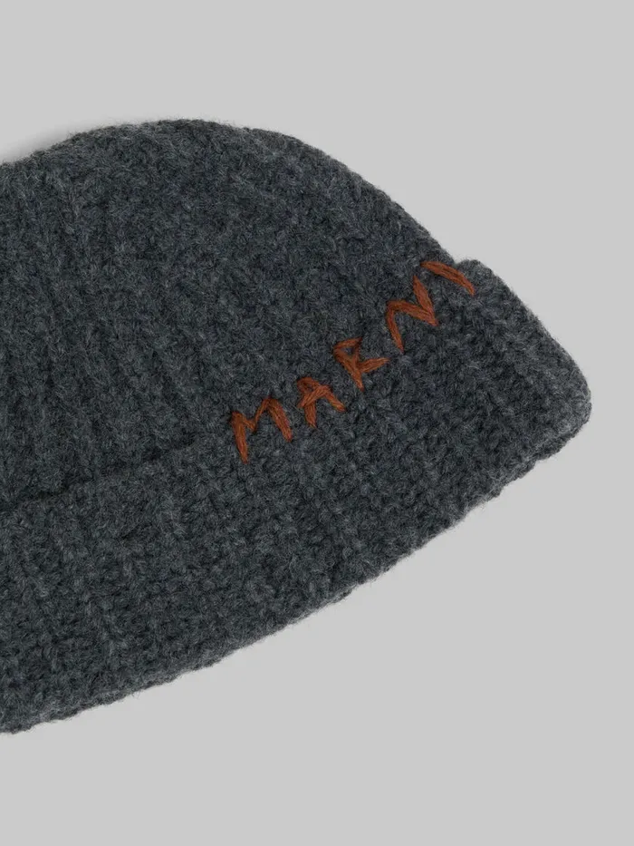 Grey Shetland Wool Beanie With Marni Mending Men Marni Hats