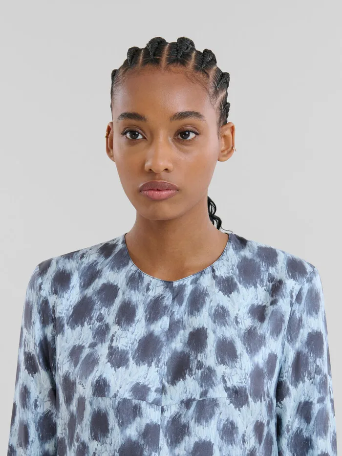 Grey Silk Long Dress With Crayon Leopard Print Women Marni Dresses