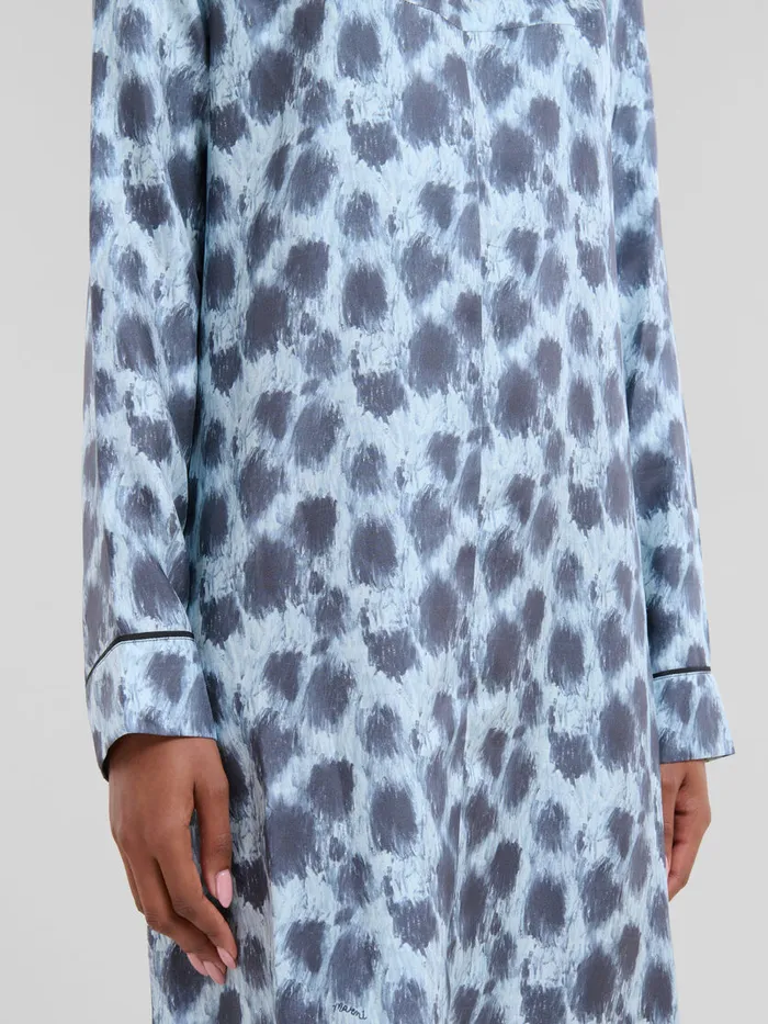 Grey Silk Long Dress With Crayon Leopard Print Women Marni Dresses