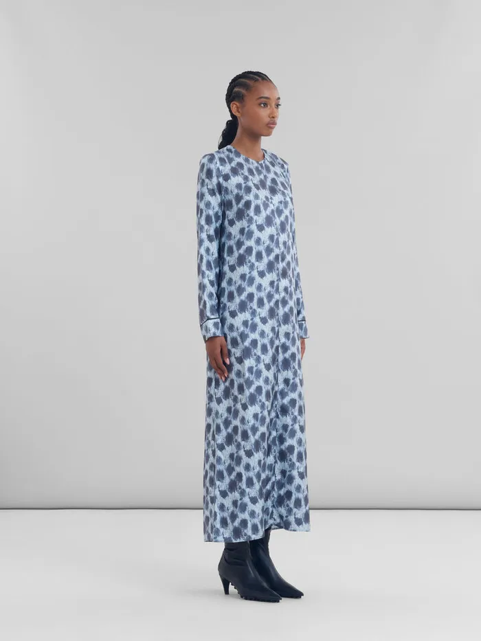Grey Silk Long Dress With Crayon Leopard Print Women Marni Dresses