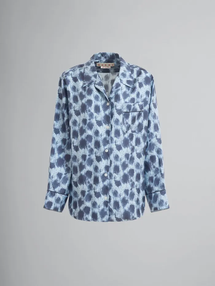 Grey Silk Shirt With Crayon Leopard Print WomenMen Marni Tops and TShirts