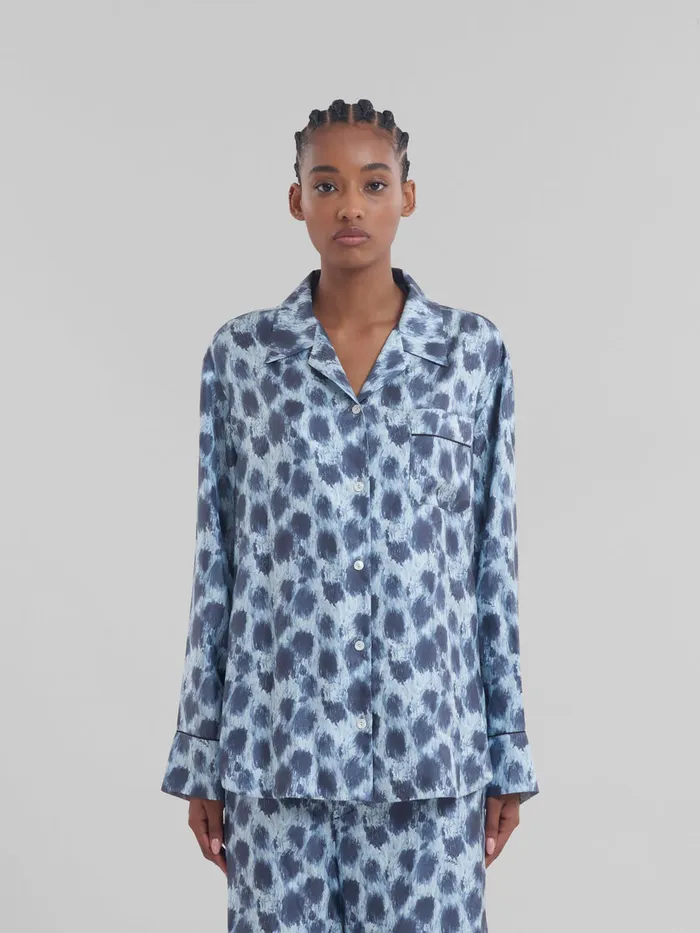 Grey Silk Shirt With Crayon Leopard Print WomenMen Marni Tops and TShirts