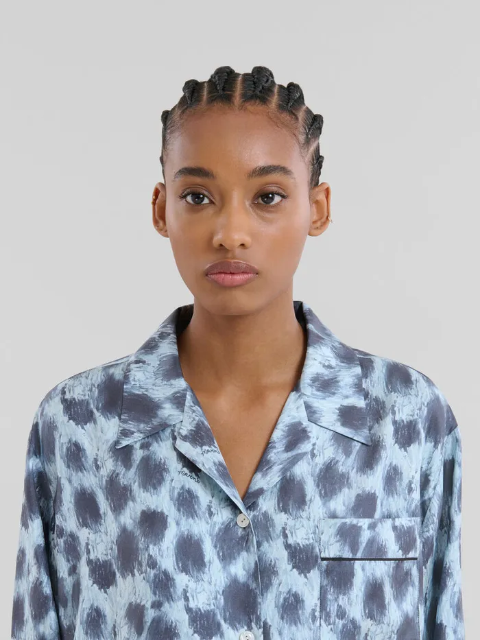 Grey Silk Shirt With Crayon Leopard Print WomenMen Marni Tops and TShirts