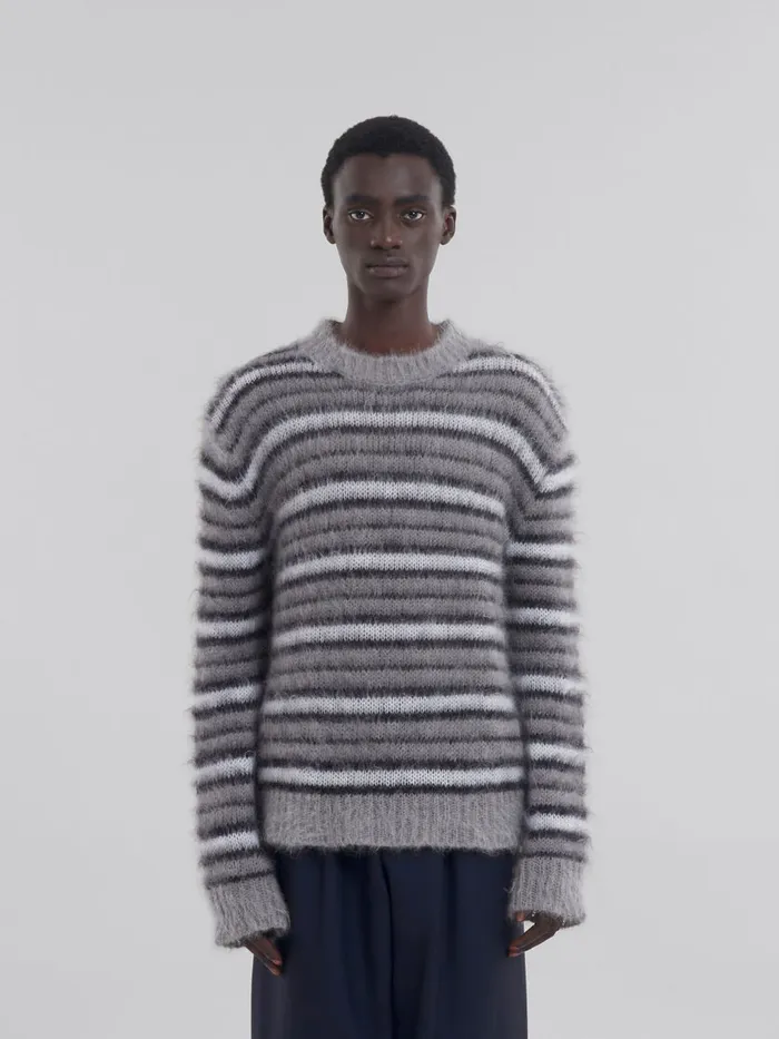 Grey Striped Mohair Jumper Men Marni Knitwear