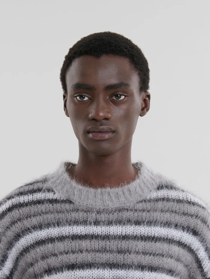 Grey Striped Mohair Jumper Men Marni Knitwear