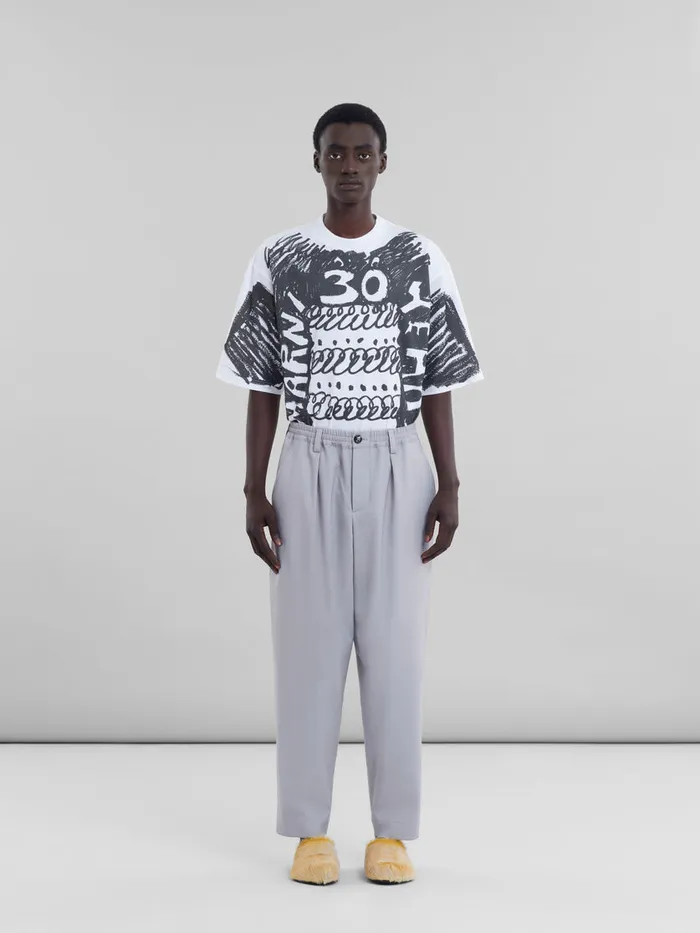 Grey Tropical Wool Trousers With Drawstring Waist Men Marni Pants