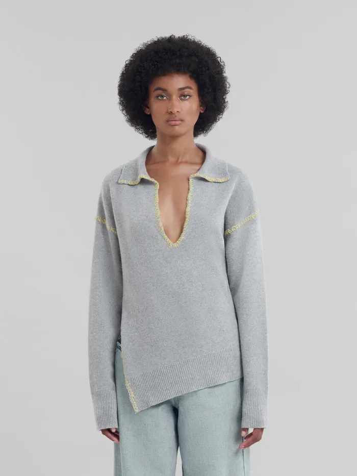 Grey Woolcashmere Jumper With Oversized Collar Women Marni Knitwear