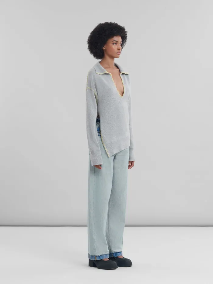Grey Woolcashmere Jumper With Oversized Collar Women Marni Knitwear