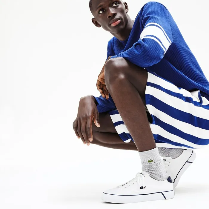 Gripshot Textured Canvas Sneakers WhiteNavy Mens Lacoste Sneakers Online Outlet Store