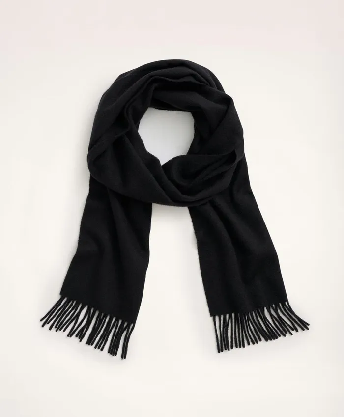 Hats andamp Scarves Men Brooks Brothers Cashmere Fringed Scarf Black