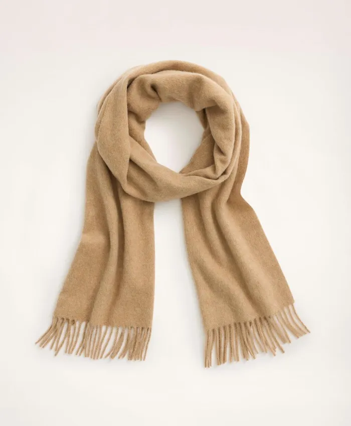 Hats andamp Scarves Men Brooks Brothers Cashmere Fringed Scarf Camel