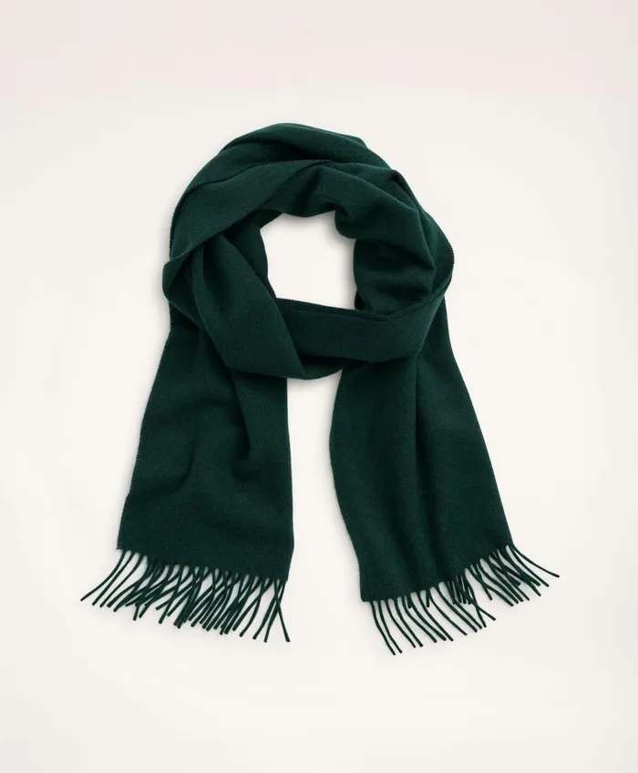 Hats andamp Scarves Men Brooks Brothers Cashmere Fringed Scarf Dark Green