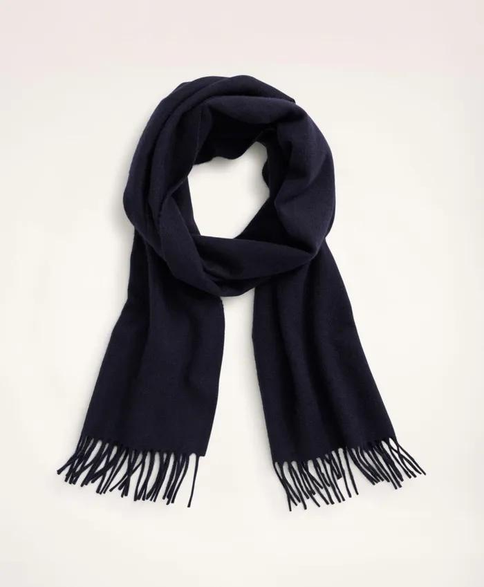 Hats andamp Scarves Men Brooks Brothers Cashmere Fringed Scarf Navy