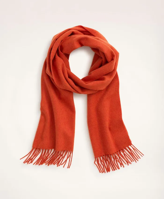 Hats andamp Scarves Men Brooks Brothers Cashmere Fringed Scarf Orange