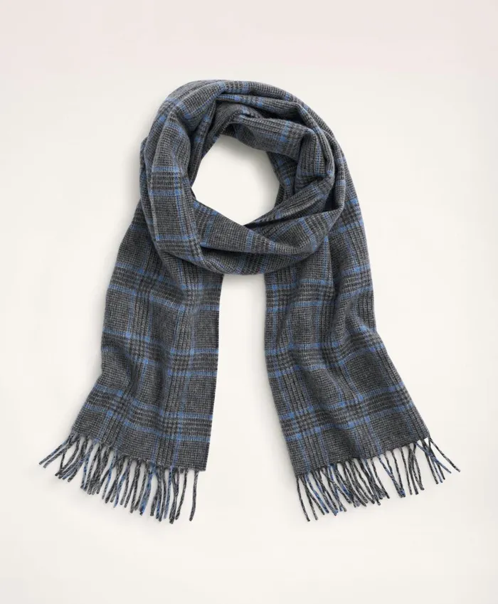 Hats andamp Scarves Men Brooks Brothers Lambswool Fringed Scarf Greyblue