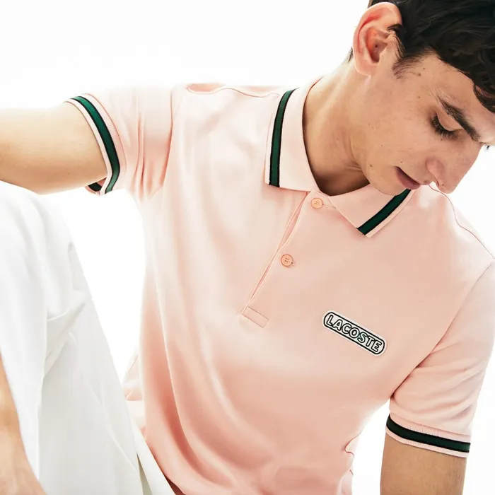 Heritage Badge Polo Shirt Light PinkBlackGreen Mens Lacoste Polos Shop Online