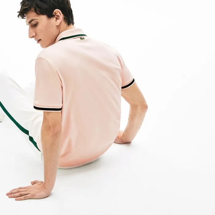 Heritage Badge Polo Shirt Light PinkBlackGreen Mens Lacoste Polos Shop Online