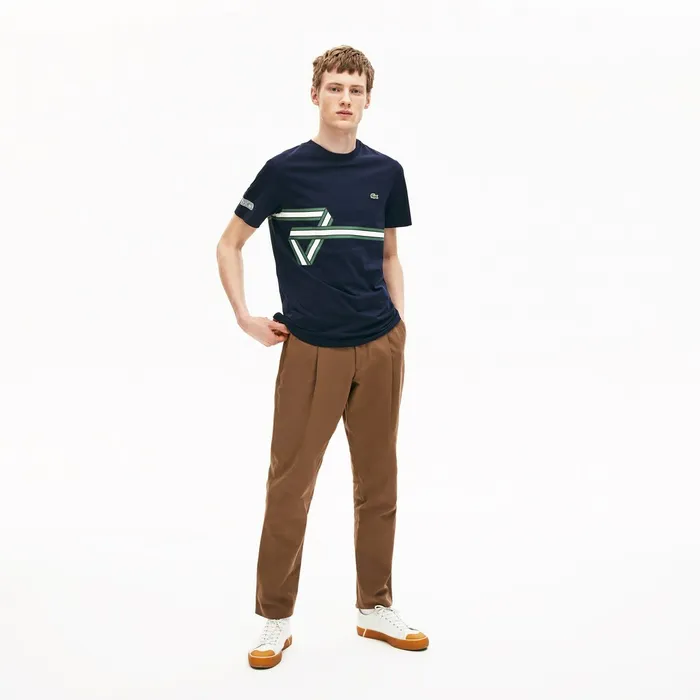 Heritage Ribbon Regular Fit Cotton Tshirt Navy Blue Mens Lacoste TShirts Casaul