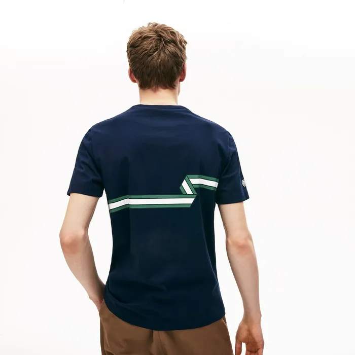 Heritage Ribbon Regular Fit Cotton Tshirt Navy Blue Mens Lacoste TShirts Casaul