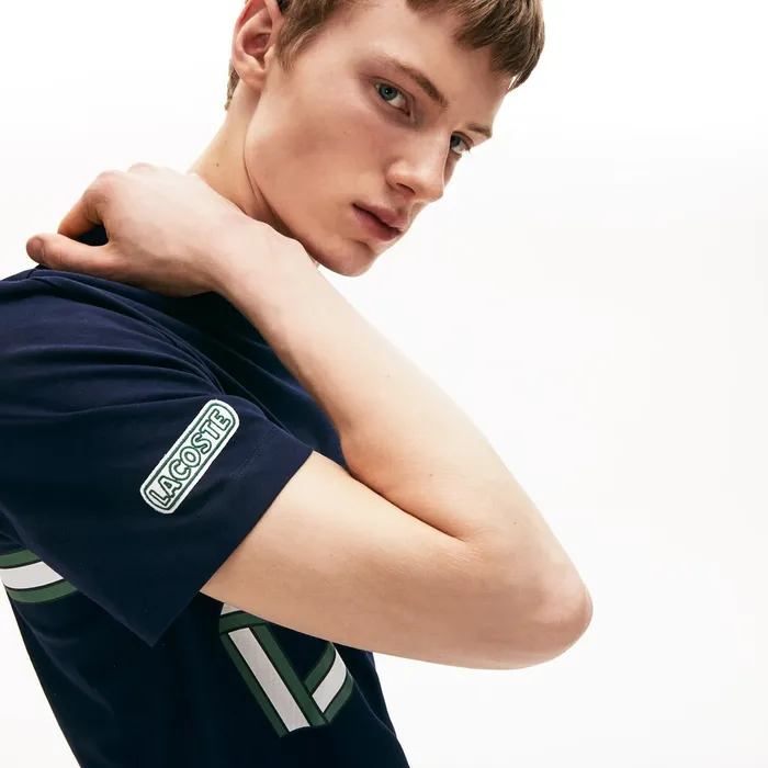 Heritage Ribbon Regular Fit Cotton Tshirt Navy Blue Mens Lacoste TShirts Casaul