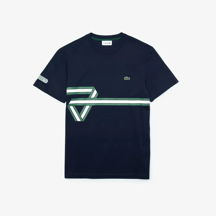 Heritage Ribbon Regular Fit Cotton Tshirt Navy Blue Mens Lacoste TShirts Casaul