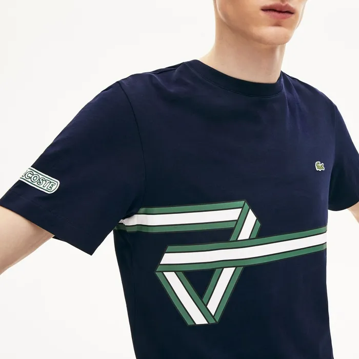 Heritage Ribbon Regular Fit Cotton Tshirt Navy Blue Mens Lacoste TShirts Casaul