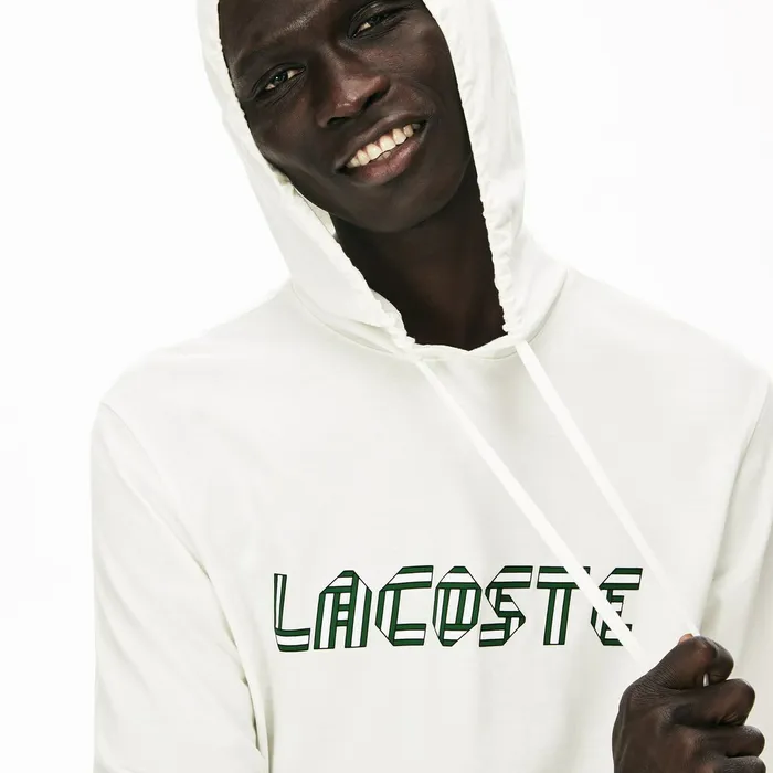 Heritage Ribbon Regular Fit Hooded Tshirt White Mens Lacoste TShirts Near Me