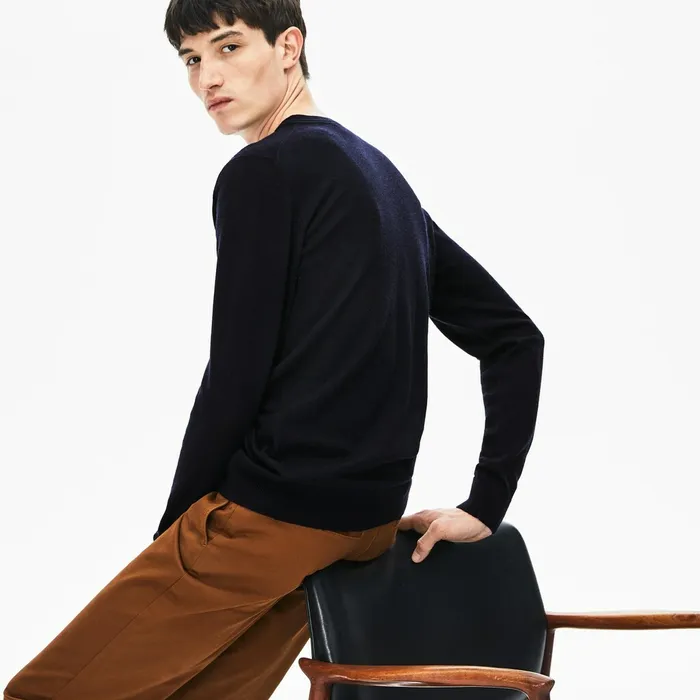 High Neck Wool Jersey Sweater Navy Blue Mens Lacoste Sweaters Online