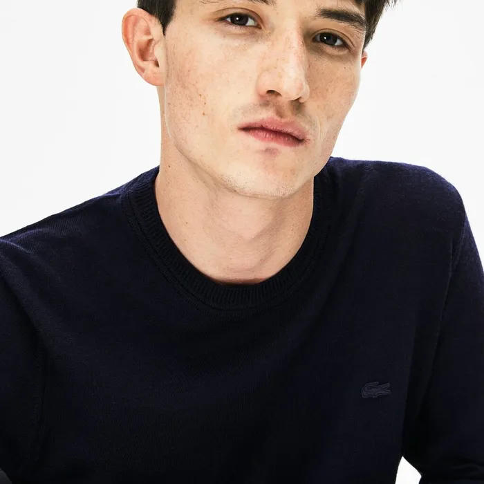 High Neck Wool Jersey Sweater Navy Blue Mens Lacoste Sweaters Online