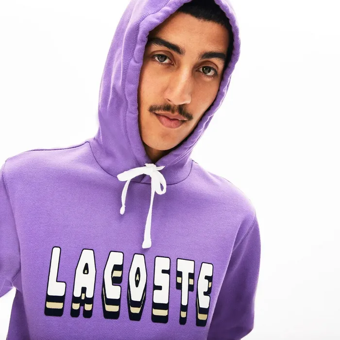 Hooded 3DLettering Cotton Blend Fleece Sweatshirt Purple Mens Lacoste Sweatshirts Outlet