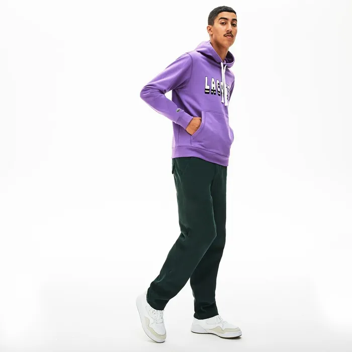 Hooded 3DLettering Cotton Blend Fleece Sweatshirt Purple Mens Lacoste Sweatshirts Outlet