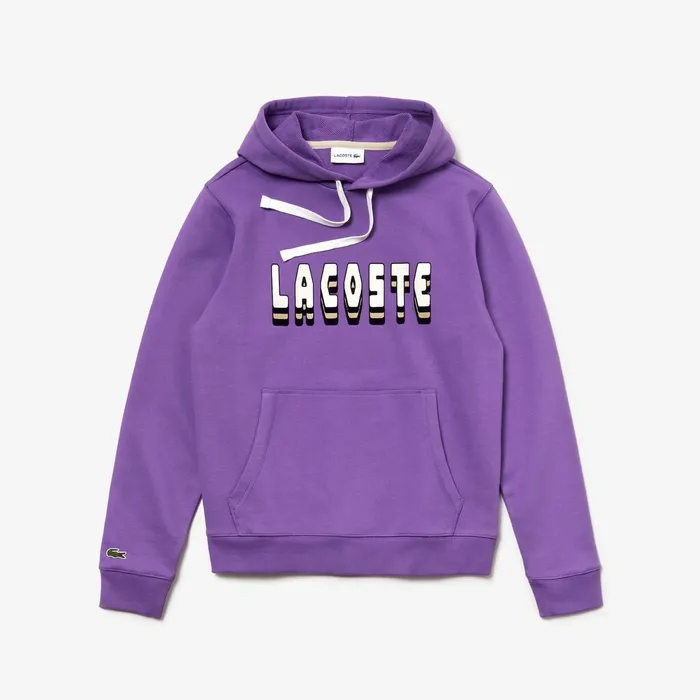 Hooded 3DLettering Cotton Blend Fleece Sweatshirt Purple Mens Lacoste Sweatshirts Outlet