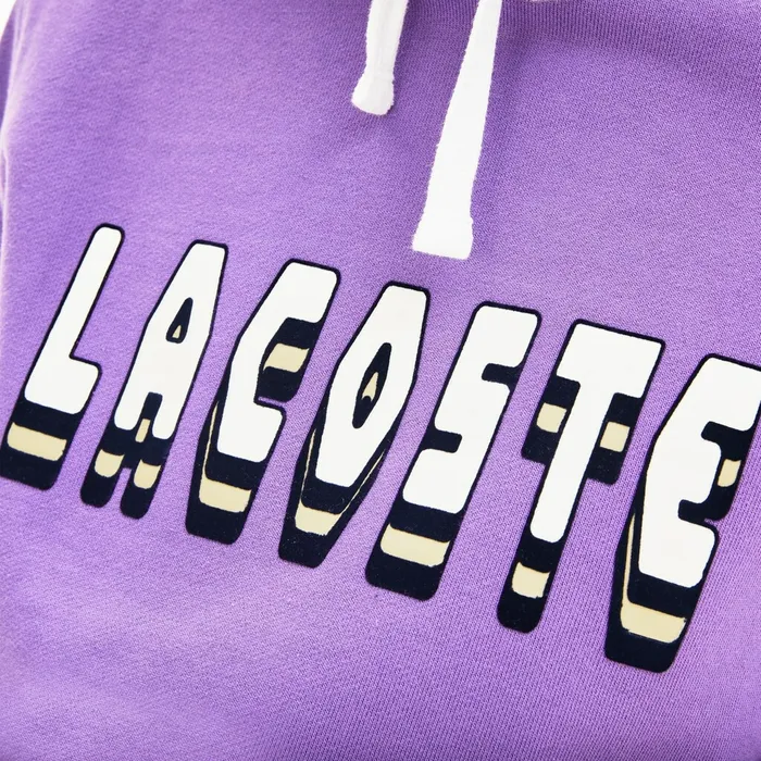 Hooded 3DLettering Cotton Blend Fleece Sweatshirt Purple Mens Lacoste Sweatshirts Outlet